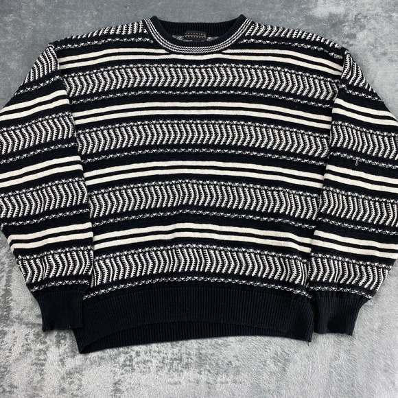 Vintage Grandpa Sweater Mens Size M White Black‎ Textured Knit Biggie 90s Skater - Picture 1 of 14